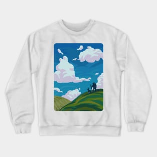 Comfy Hills A Person Travelling with A Dog Crewneck Sweatshirt